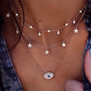 IN STOCK NOW!  Layered Necklace Gold Evil Eye